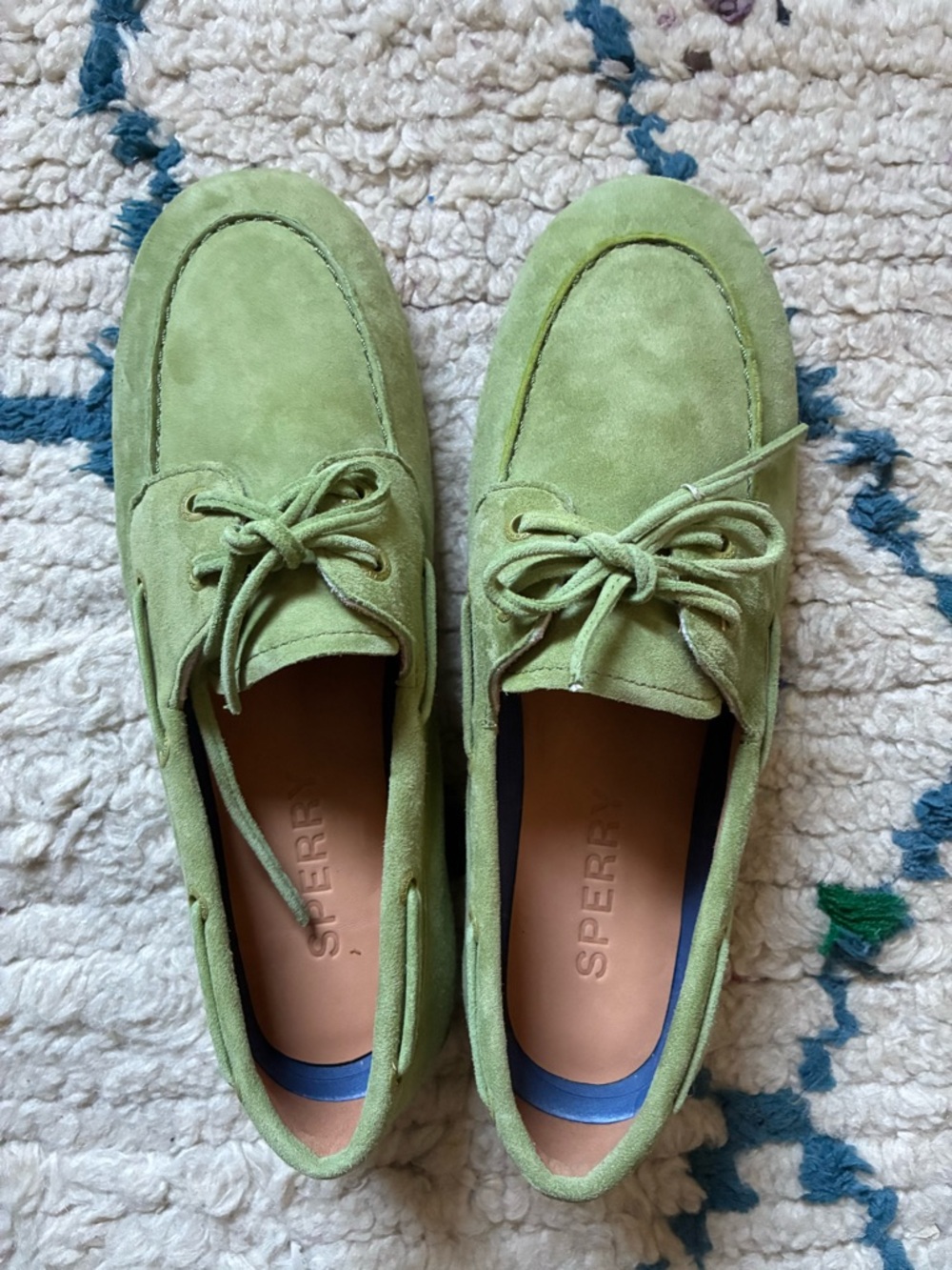 Sperry topsider green suede lace-up shoes. Women’s size 9.